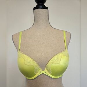 NWOT 34B Aerie Neon Lemon Lime Yellow Lace Trim Maddie Push Up Bra